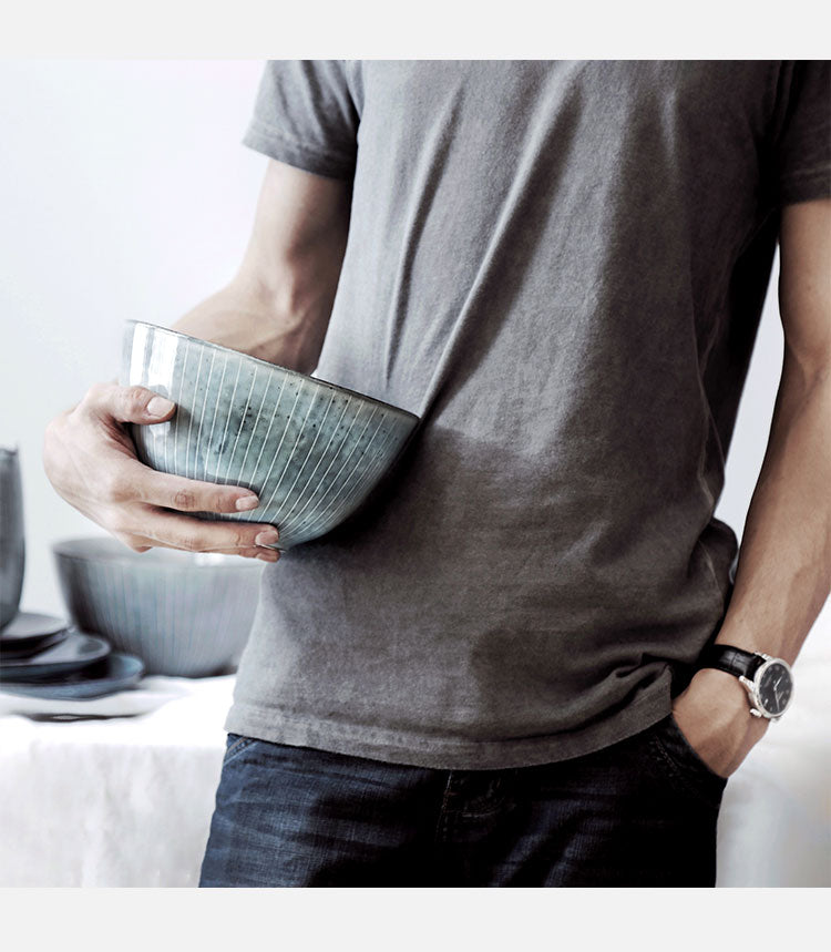 Large Round Deep Gray Blue Bowl