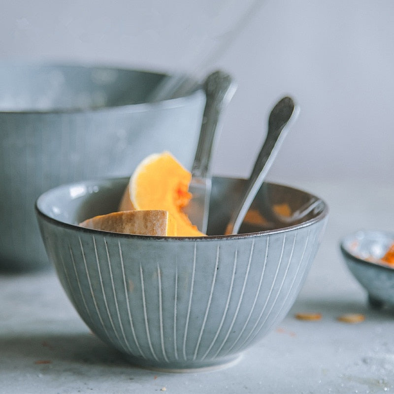 Large Round Deep Gray Blue Bowl