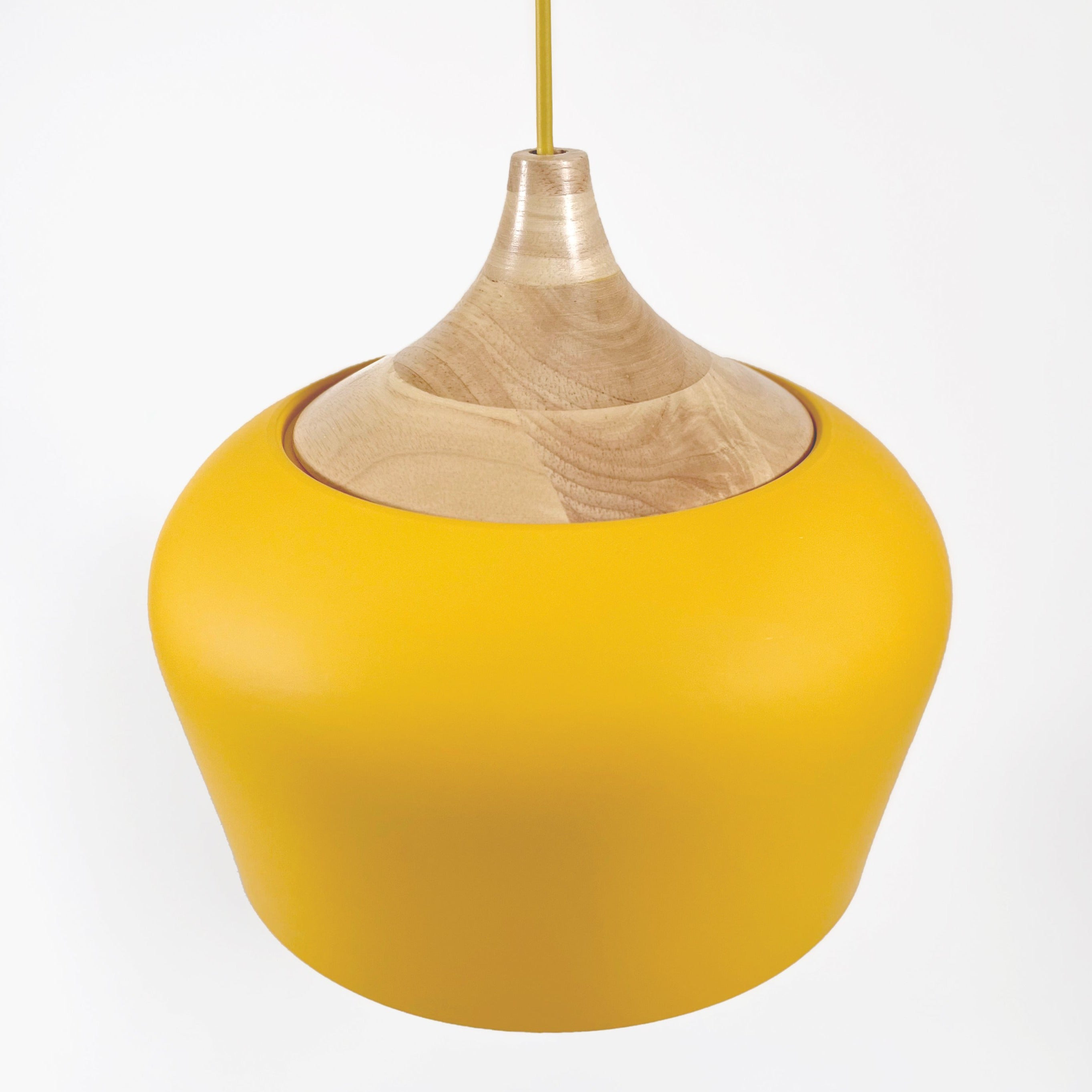 Pastel Yellow Pendant Metal Wood Mid Century Modern