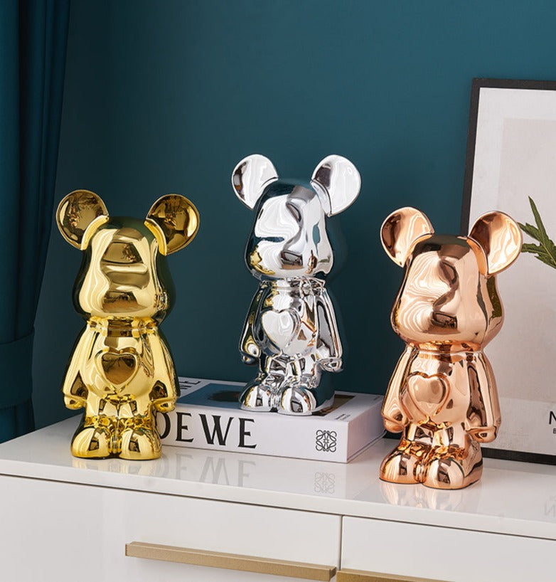 Decorative Accents Metallic Figurine Scupture Space Bear 