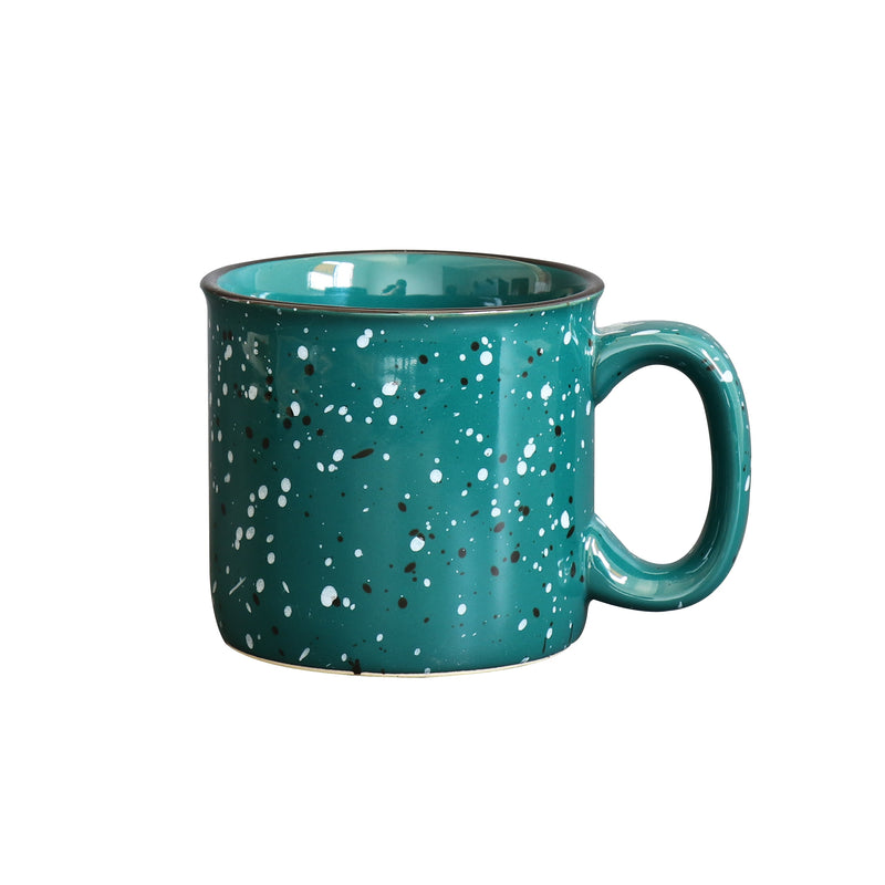 paint splatter ceramic mug orange green