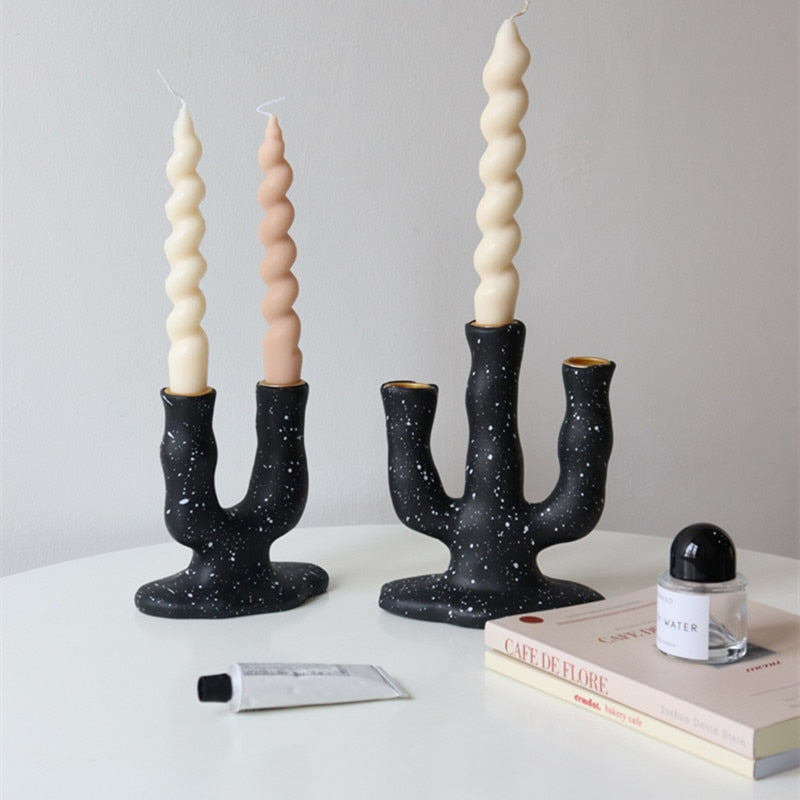 Black and White Resin Vintage Candle Holder Spot Ceramic