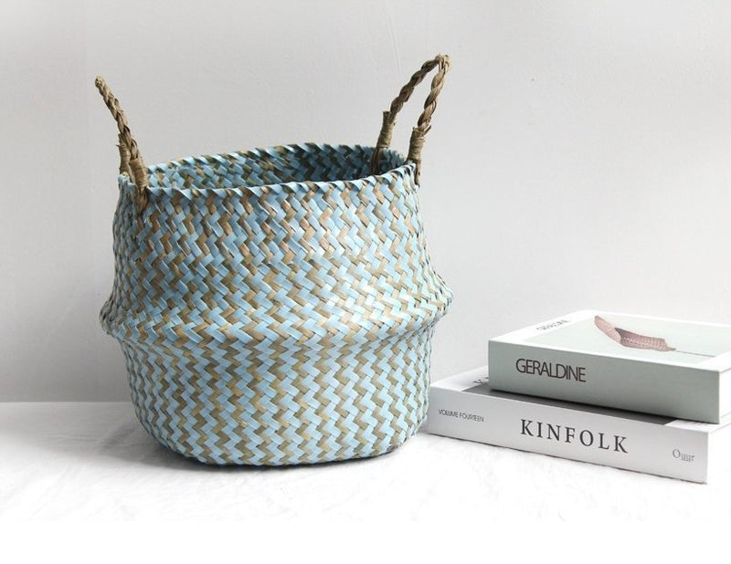 Wicker Bamboo Blue Brown Basket