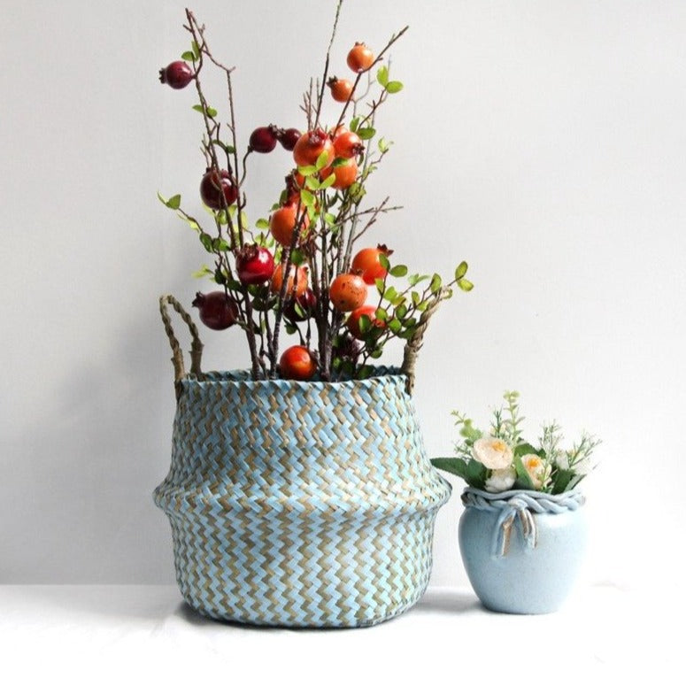 Wicker Bamboo Blue Brown Basket