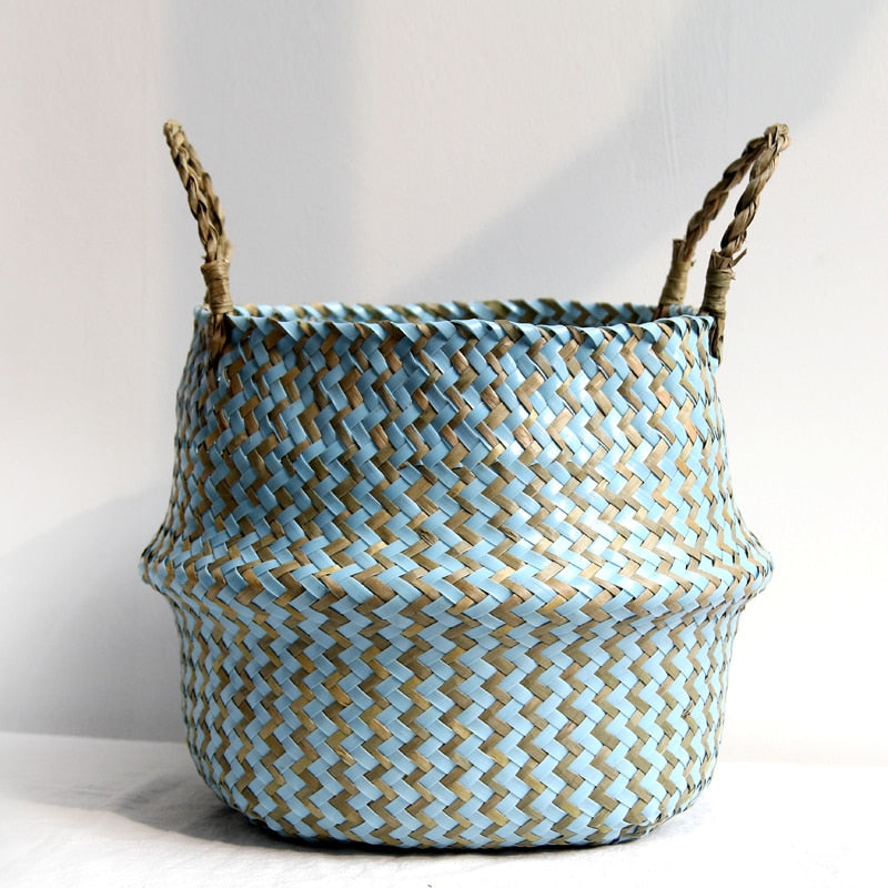 Wicker Bamboo Blue Brown Basket