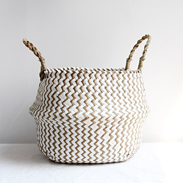 Wicker Bamboo White Brown Basket