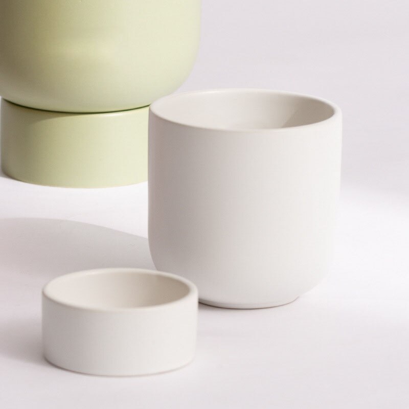 Round Pale Green Pearl White Minimalist Flower Pot