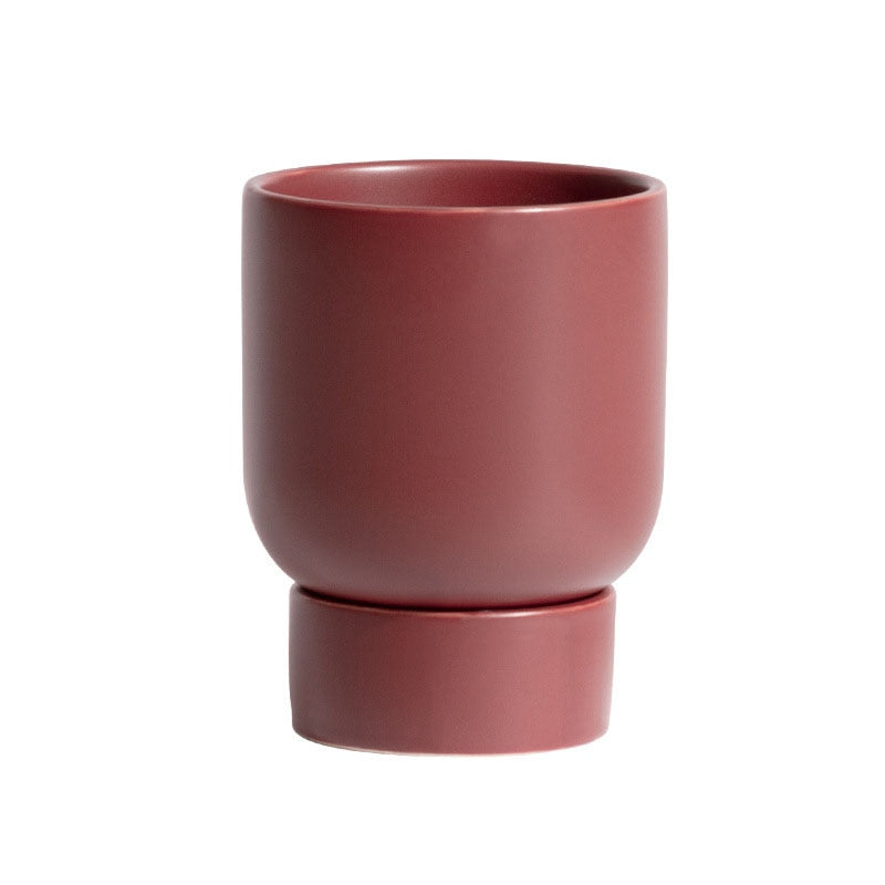 Round Small Dark Red Minimalist Flower Pot