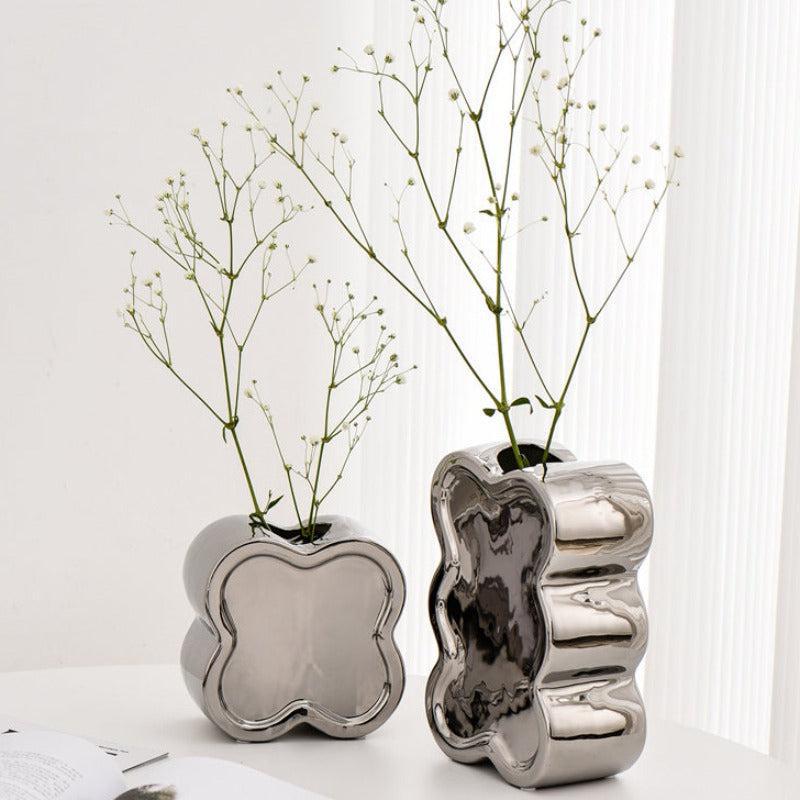 Retro vibes Flower Vases in Silver Plated Ceramic Design Perfect for Gifts