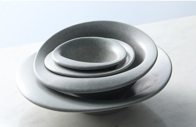 round ceramic grey dinnerware