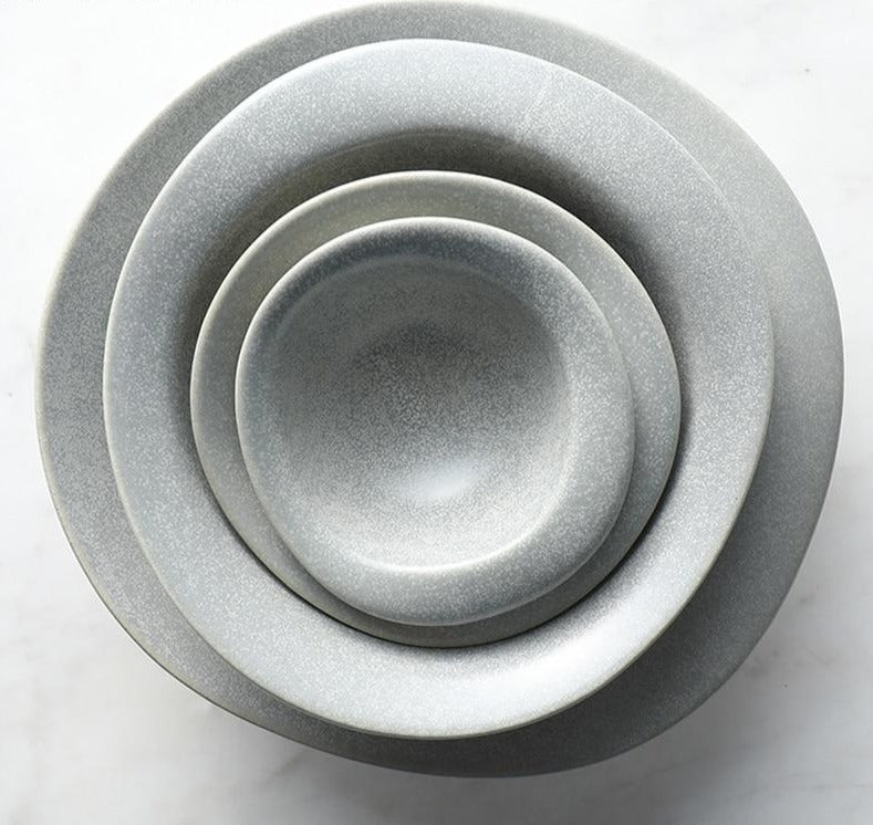 round ceramic grey dinnerware