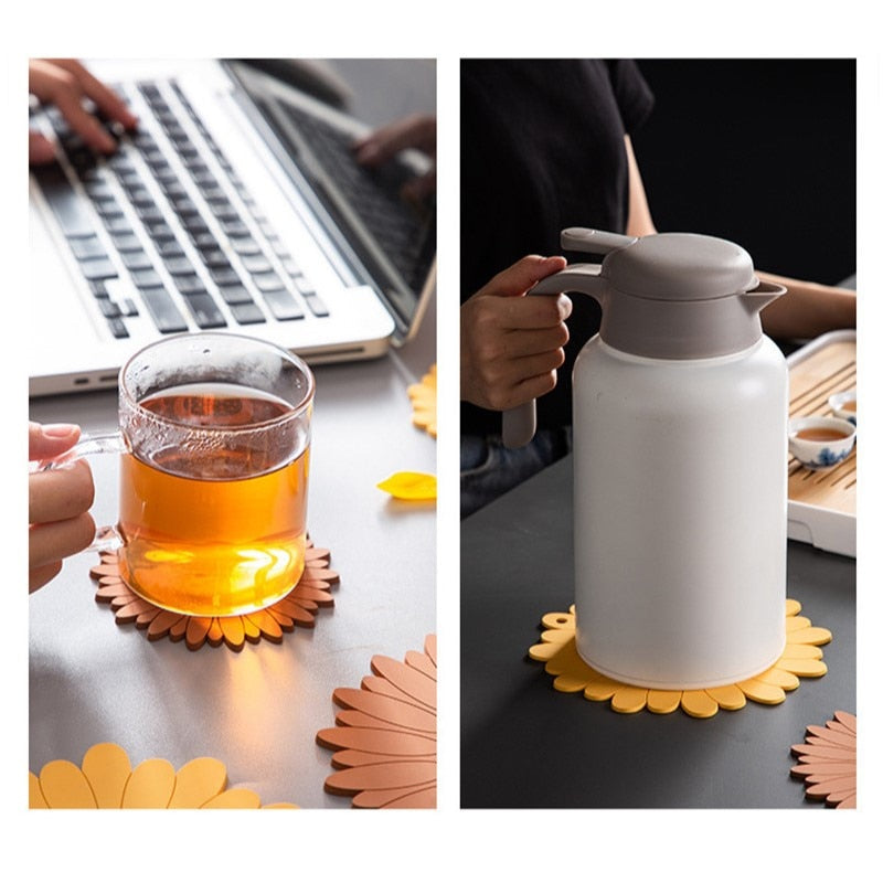 Yellow and Brown Silicone Sunflowers Shape Table Coaster