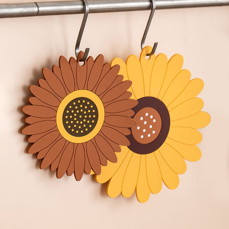 Yellow and Brown Silicone Sunflowers Shape Table Coaster