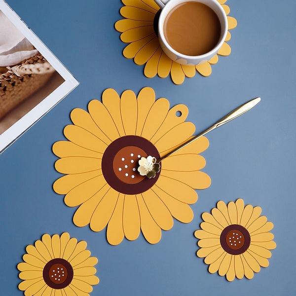 Yellow and Brown Silicone Sunflowers Shape Table Coaster