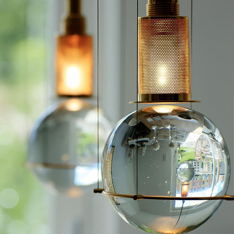 Suspended Drop Glass & Brass LED Pendant Light