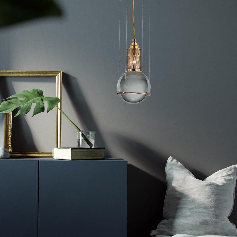 Suspended Drop Glass & Brass LED Pendant Light