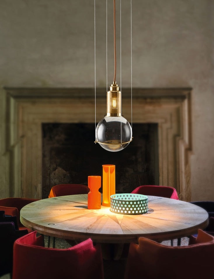 Suspended Drop Glass & Brass LED Pendant Light