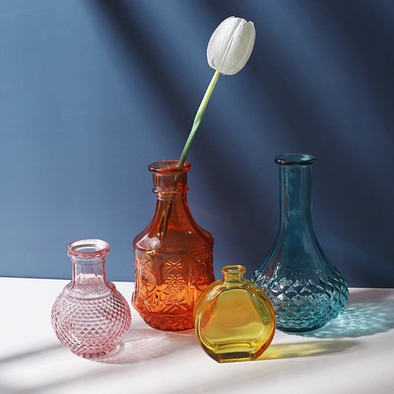 Flower Glass Vase with Unique Designs for Table Decoration