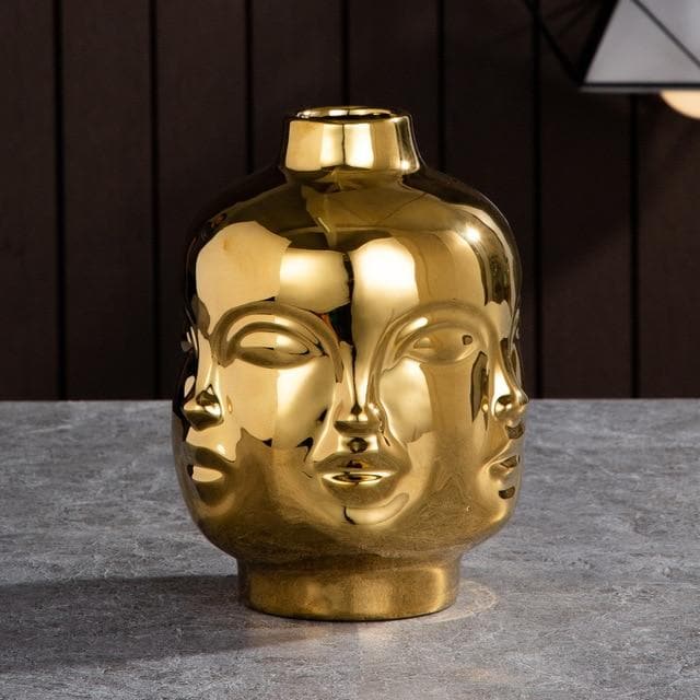 Designer Boho Ceramic Face Planters for Home Garden & Decor Dora Maar Jonathan Adler Gold