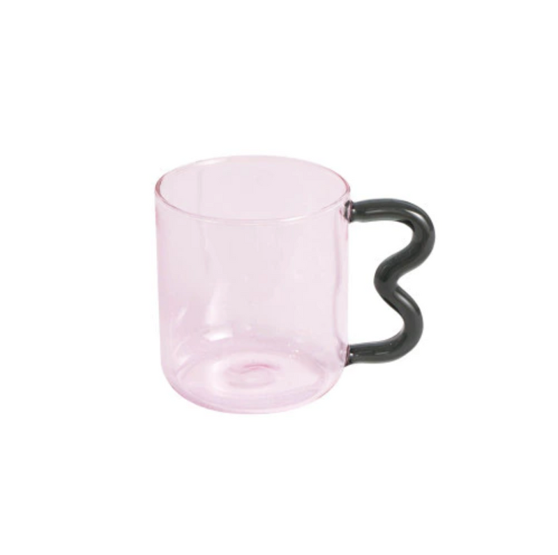 Colored Glass mugs with wavy handle