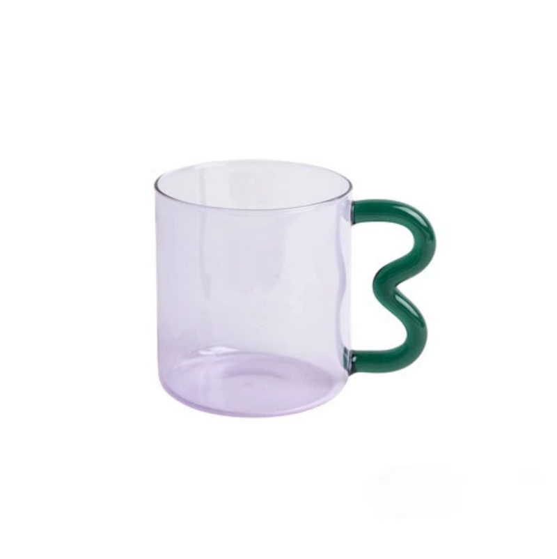 Colored Glass mugs with wavy handle