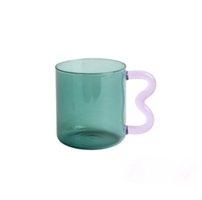 Colored Glass mugs with wavy handle