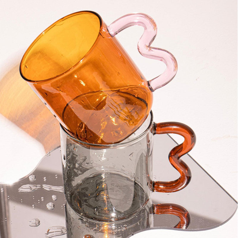 Colored Glass mugs with wavy handle