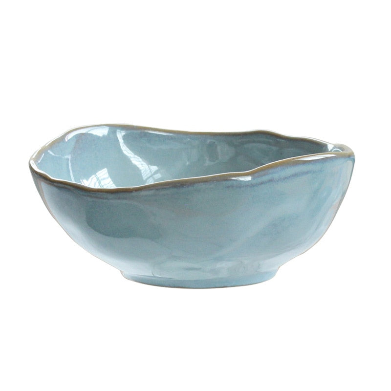 abstract edge blue and white klin glazed with gold trimmings ceramic bowl 