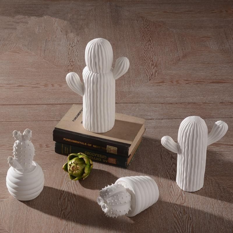 White Porcelain Ceramic Cactus Statues