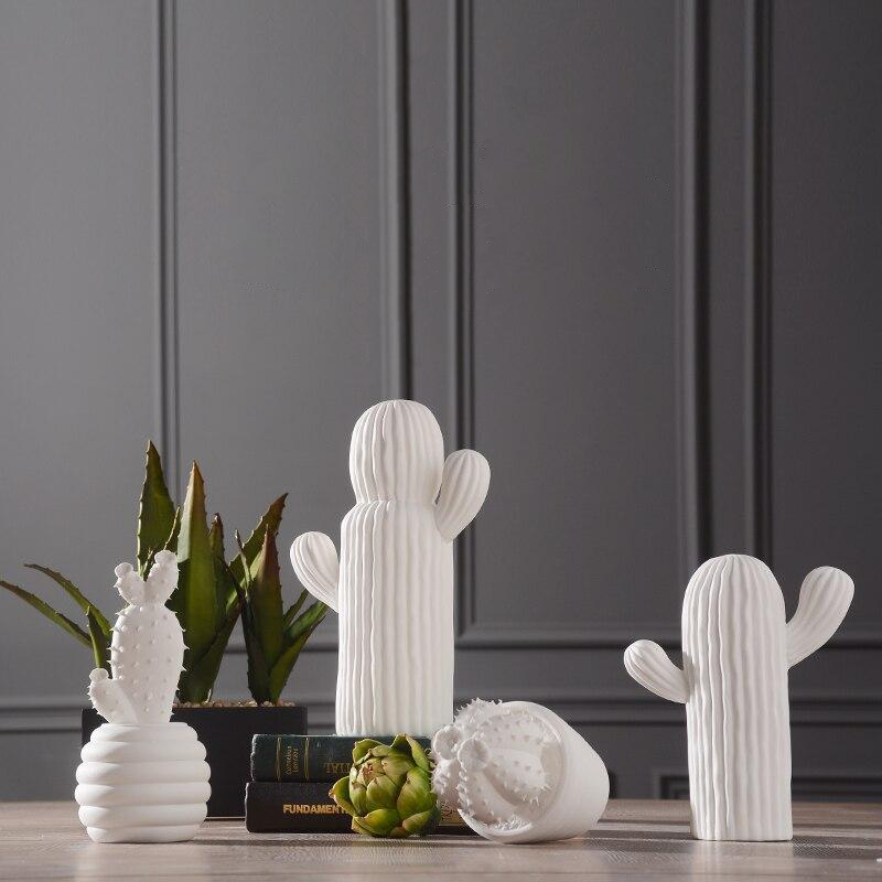 White Porcelain Ceramic Cactus Statues