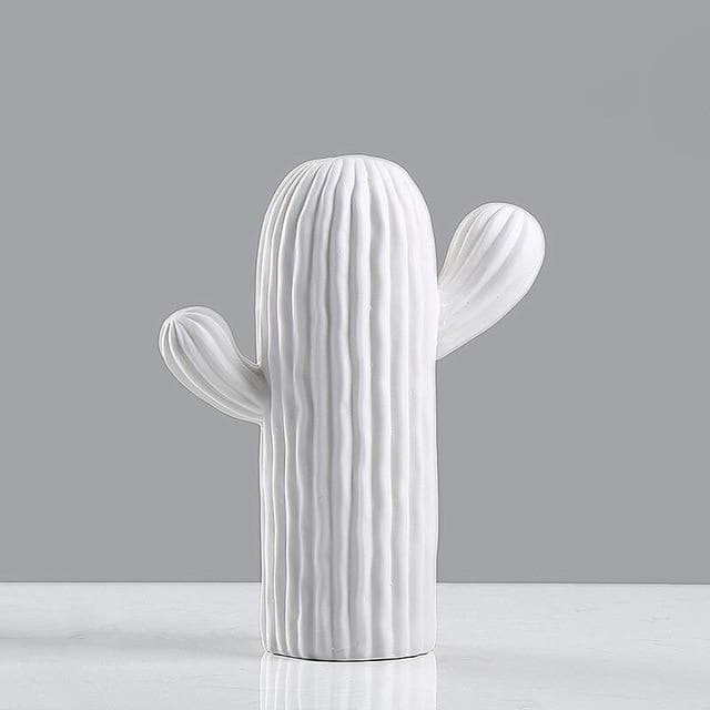 White Porcelain Ceramic Cactus Statue