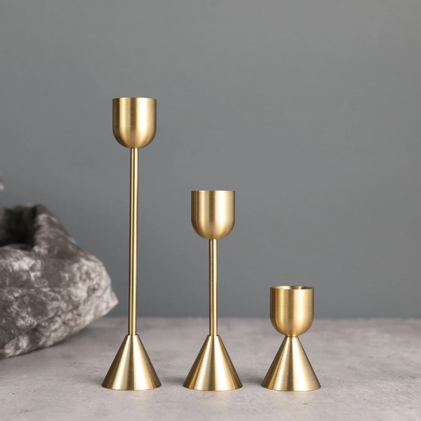 Three Pieces Set Metal Gold Plated Candle Holders 