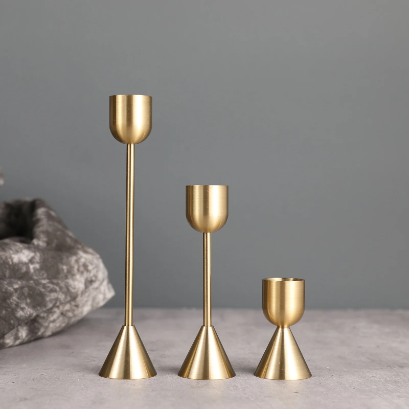 Three Pieces Set Metal Gold Plated Candle Holders 