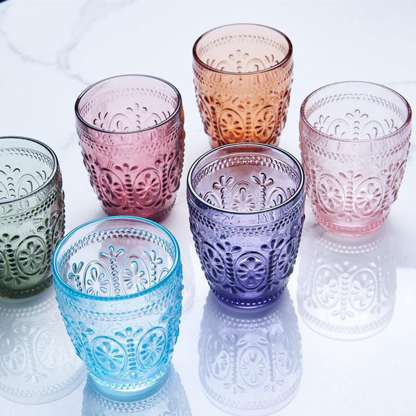 embossed mutlicolor glass cup