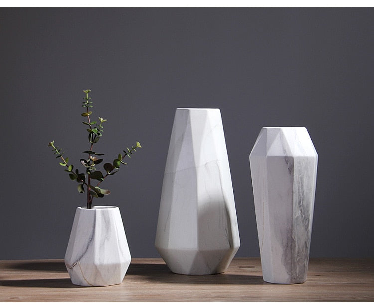 abstract geometric marble ceramic white vase