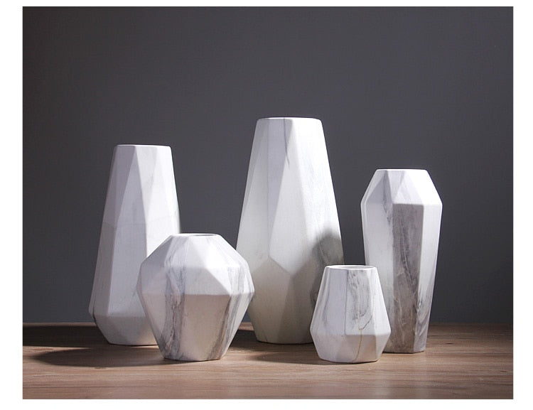 abstract geometric marble ceramic white vase