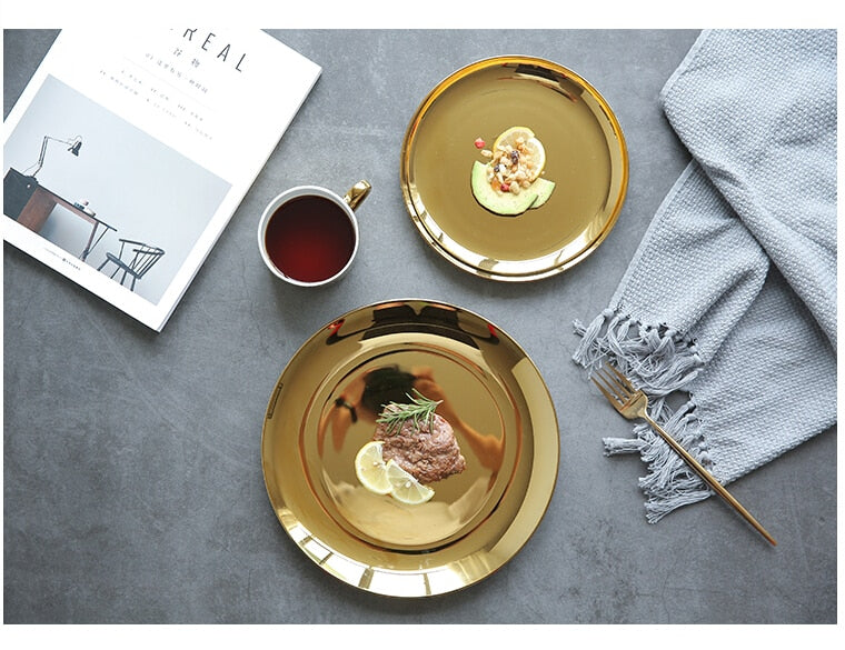 Bella Metallic Glazed Ceramic Plates & Trays