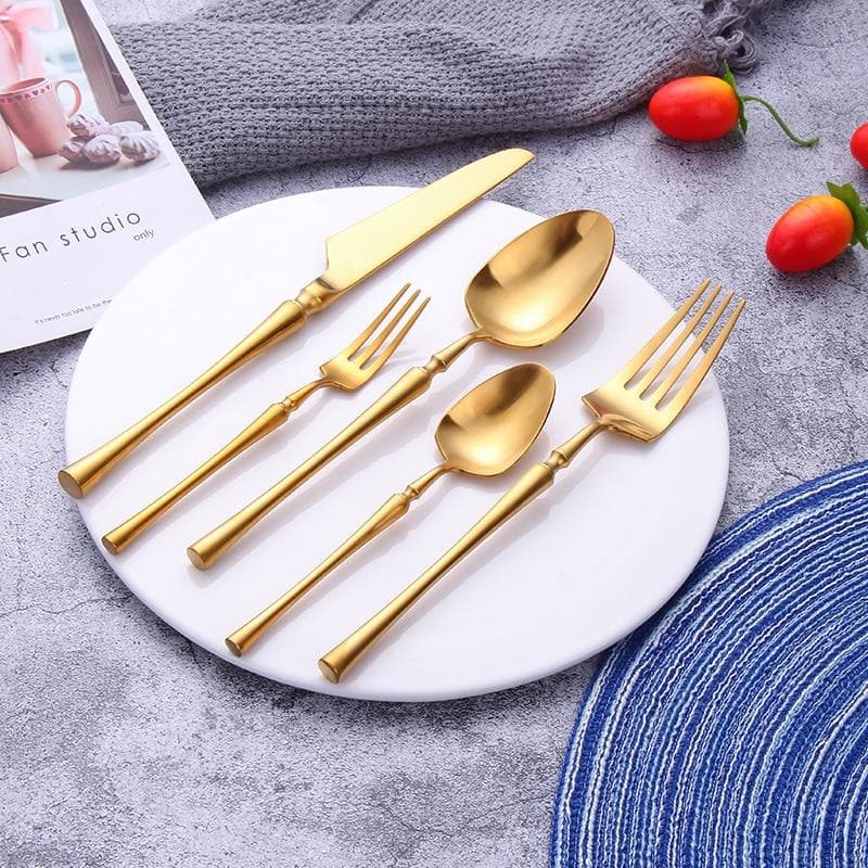 Gold Cutlery Set Stainless Steel Dinner Table Knife Spoon Fork Tea Spoon Golden Tableware