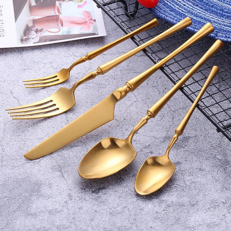 Gold Cutlery Set Stainless Steel Dinner Table Knife Spoon Fork Tea Spoon Golden Tableware