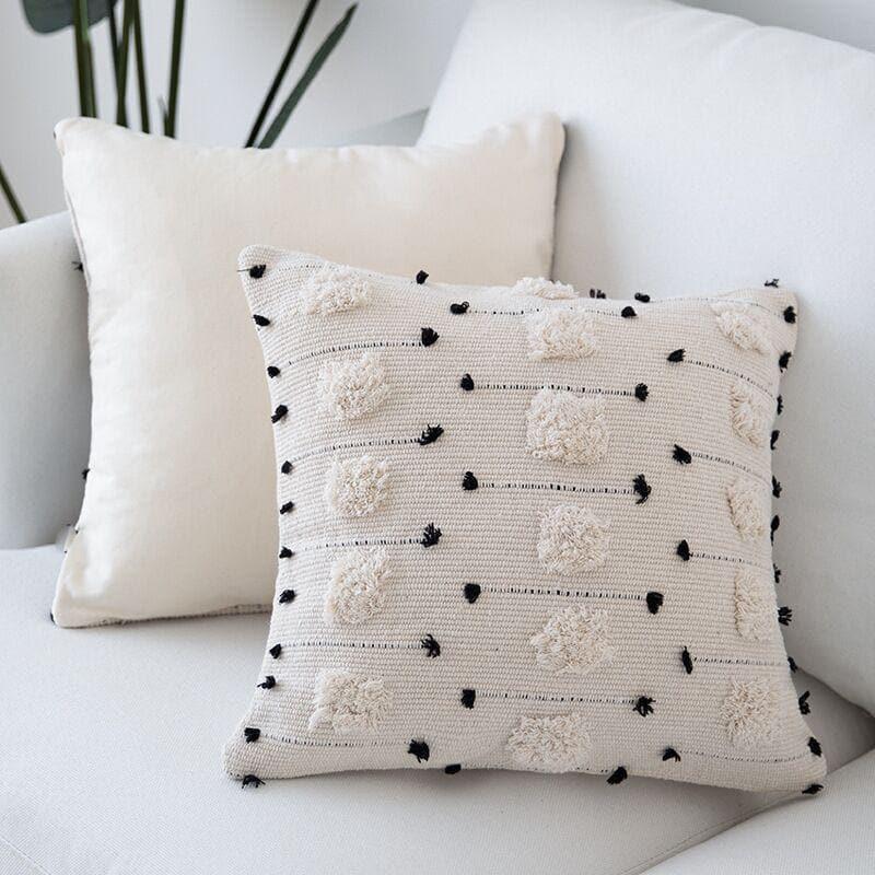 Ivory Black Embroidered Dot Geo Pillow Covered in Canvas 17x17 11x20