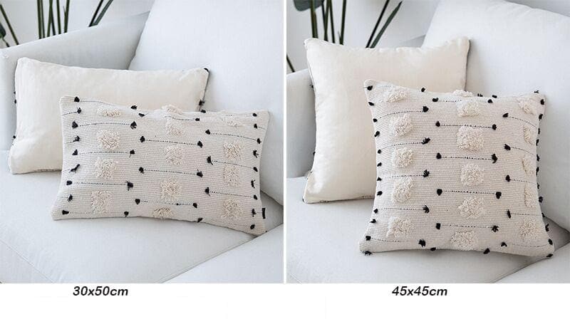 Ivory Black Embroidered Dot Geo Pillow Covered in Canvas 17x17 11x20