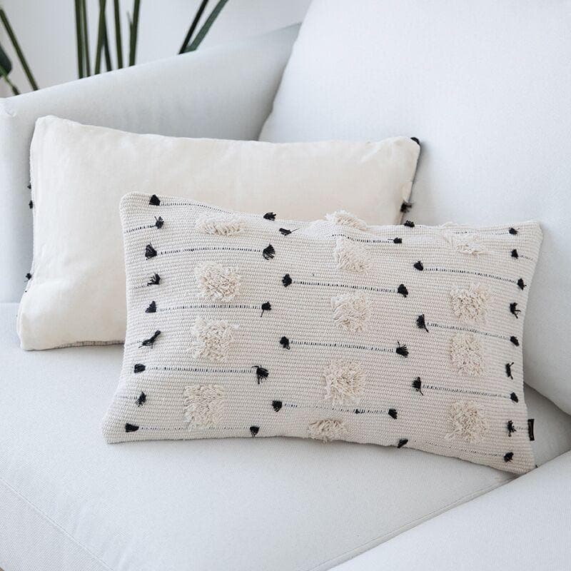 Ivory Black Embroidered Dot Geo Pillow Covered in Canvas 17x17 11x20