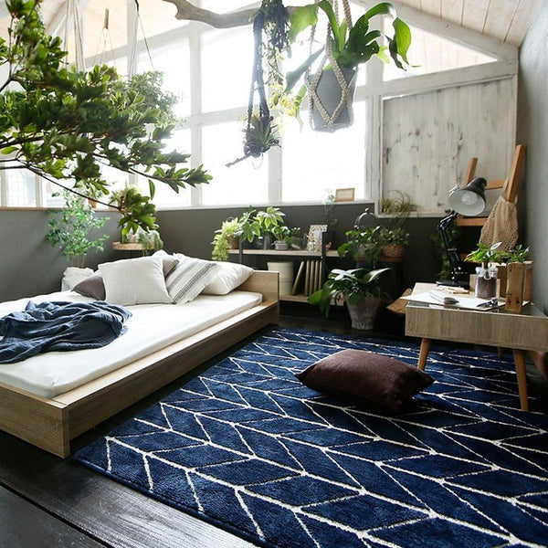 Rectangle Blue Herringbone Floor mat