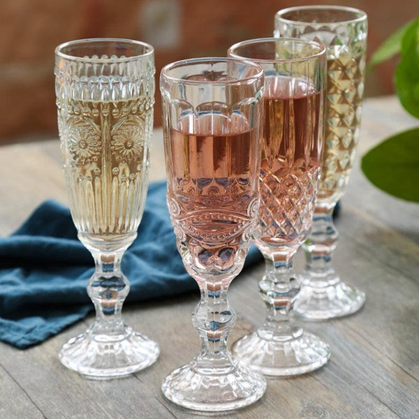 Vintage Embossed Goblets & Champagne Glass