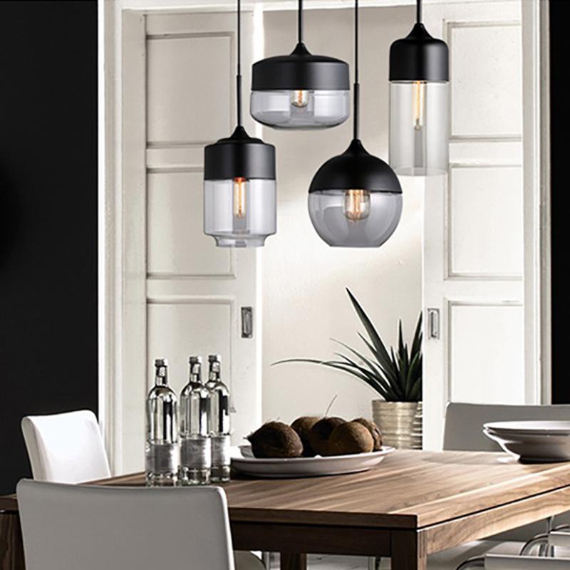 Minimalist Art Pendant light in Acrylic and Metal with LED Bulbs Black Round Cube Cylinder