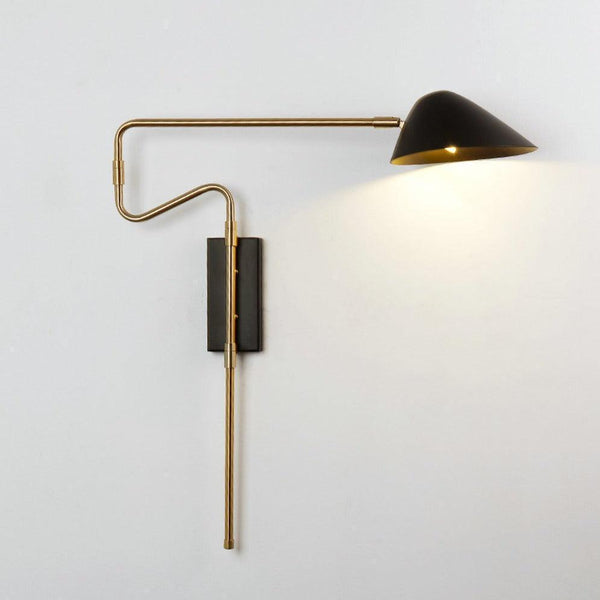 rotating metal brass black shade wall lamp mounted