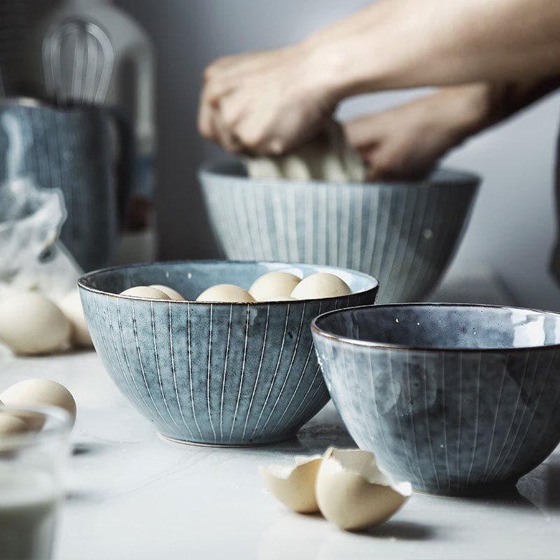 Stripe Porcelain Ceramic Bowls for Modern Kitchen Dinnerware