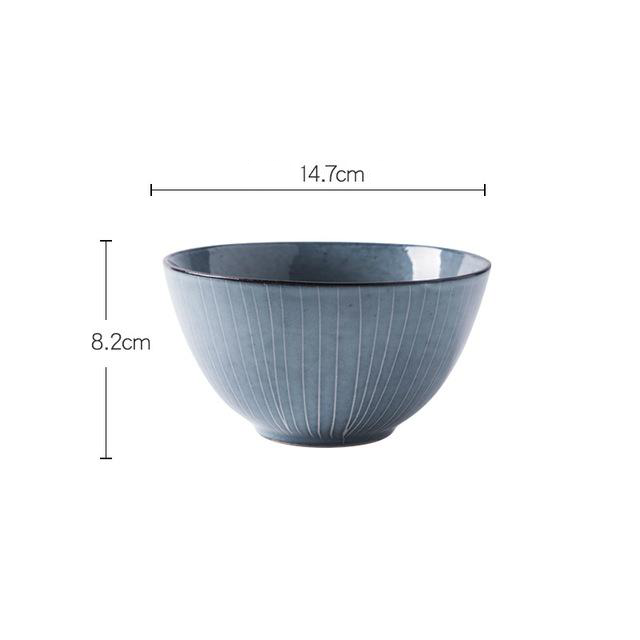 Stripe Porcelain Ceramic Bowls for Modern Kitchen Dinnerware Blue White