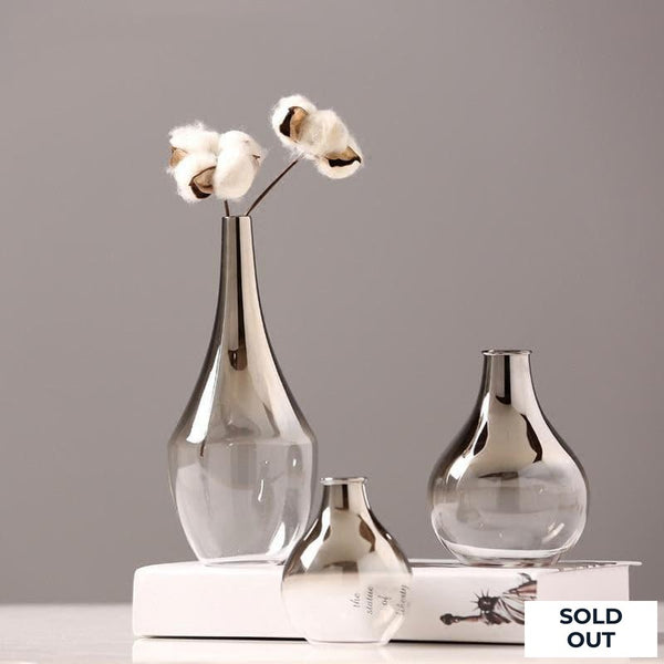 Silver Gilded Glass Flower Vase for Home and Office Decor