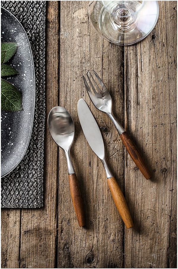 stainless steel with wood handle flatware